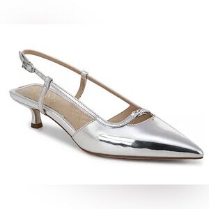 Sam Edelman Silver Pointed Slingback Kitten Heel